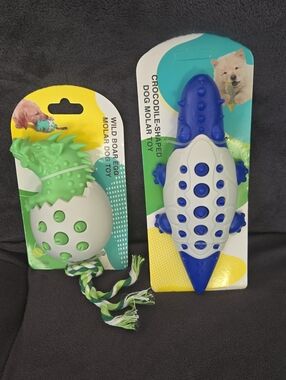 Green Wild Boar Egg & Blue Crocodile Dog Chew Molar Toy Duo